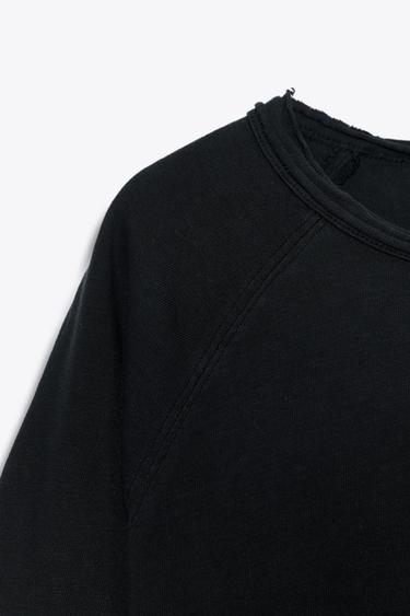 Zara WASHED LONG SLEEVE T-SHIRT - Black
