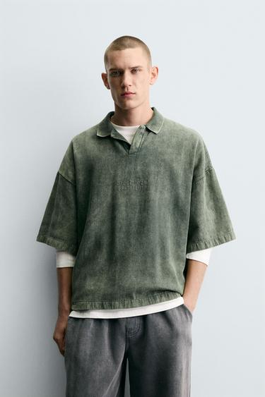 WASHED TEXTURED POLO SHIRT - Green by Zara
