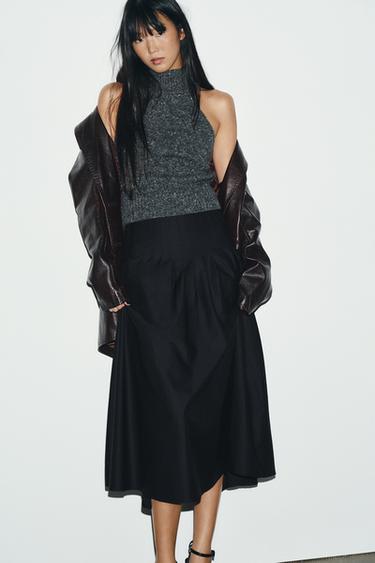 Zara PLEATED MIDI SKIRT - Black