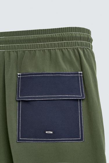 LONG COLOUR BLOCK SWIMMING TRUNKS - Green by Zara - Image 8
