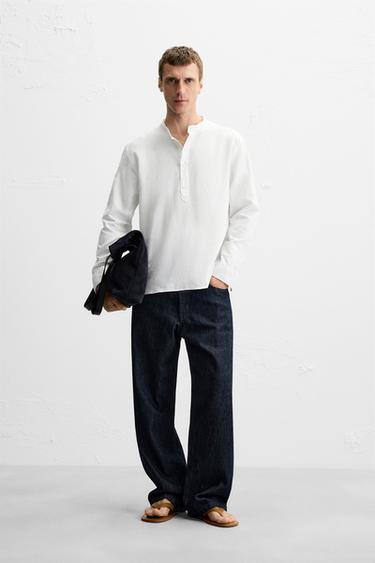 LINEN/COTTON POLO SHIRT - White by Zara - Image 0