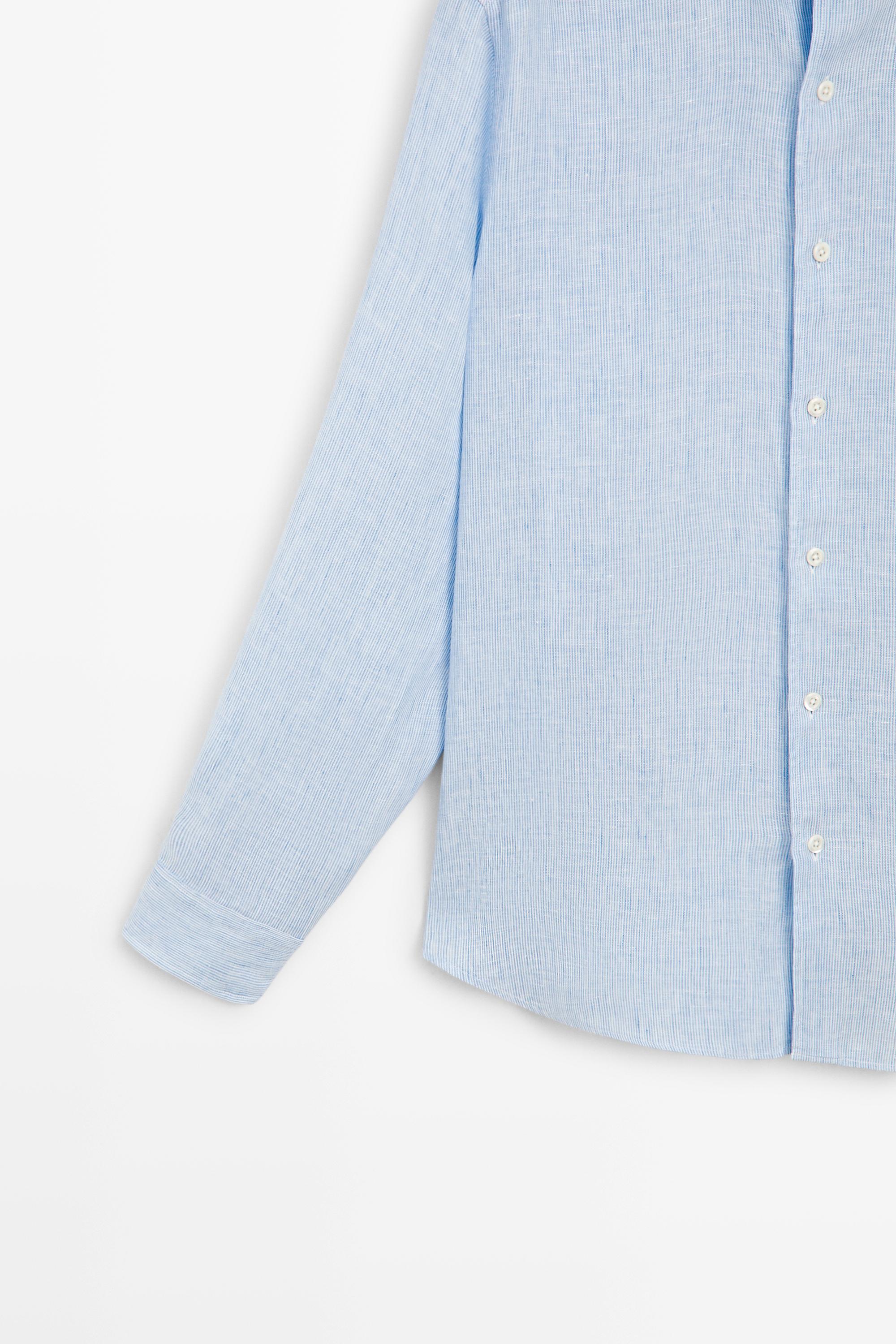 Regular fit pinstriped 100% linen shirt