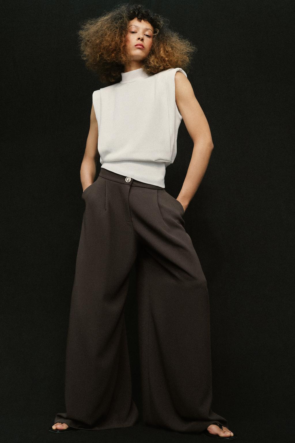 GOLD BUTTON PALAZZO PANTS - image 1