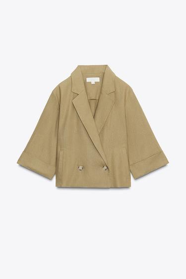 CROPPED DOUBLE-BREASTED LINEN BLEND BLAZER - Oil by Zara - Image 5