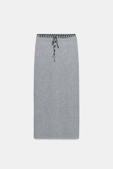 MIDI SKIRT WITH CONTRAST WAIST - Grey by Zara