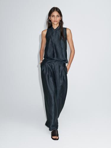 Top cuello halter mezcla lino - Marino de Zara - Imagen 0
