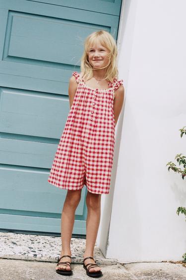 SHORT CHECK JUMPSUIT WITH RICKRACK TRIM - Pink / White by Zara