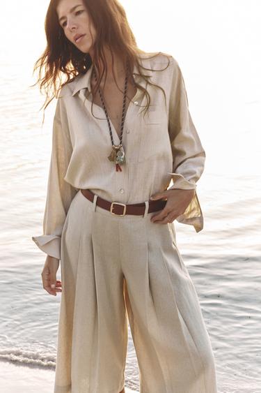 BELTED LINEN BLEND LONG BERMUDA SHORTS - Light beige by Zara - Image 3