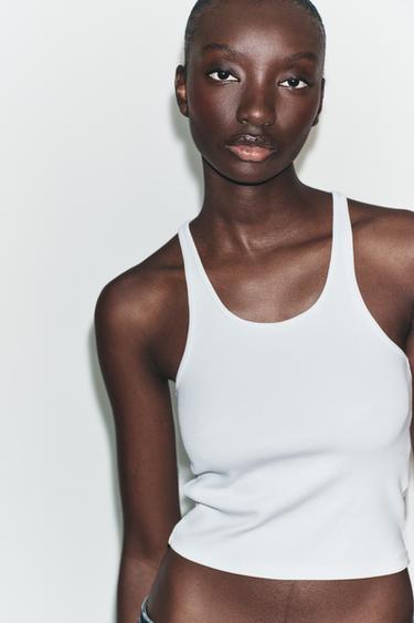 RIBBED CROP TOP - White by Zara