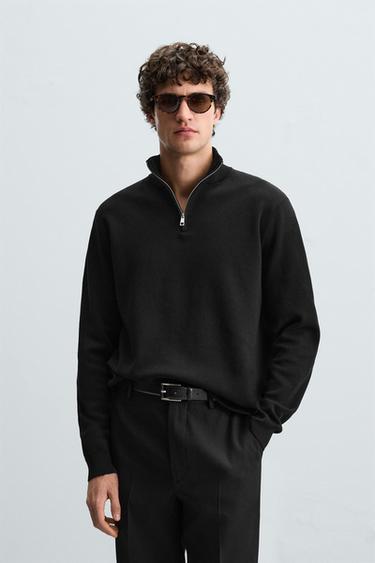 COTTON QUARTER-ZIP SWEATER - Black by Zara