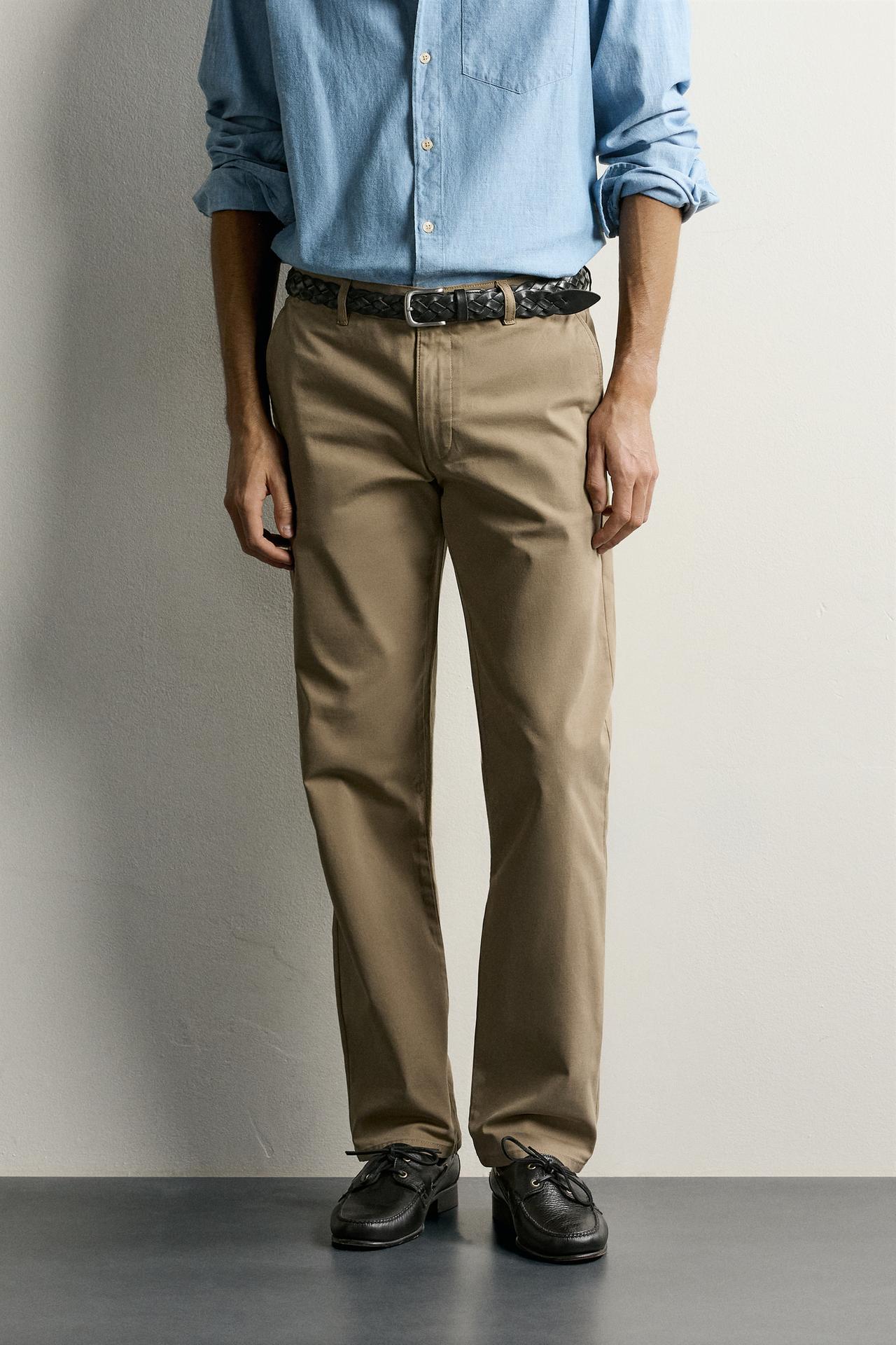 SLIM FIT CHINO PANTS — taupe brown