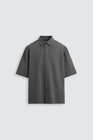 RELAXED FIT SEERSUCKER SHIRT - Anthracite Grey by Zara