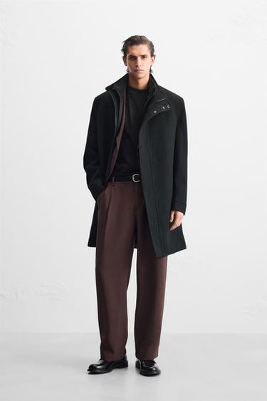 Zara REMOVABLE COLLAR COAT - Black