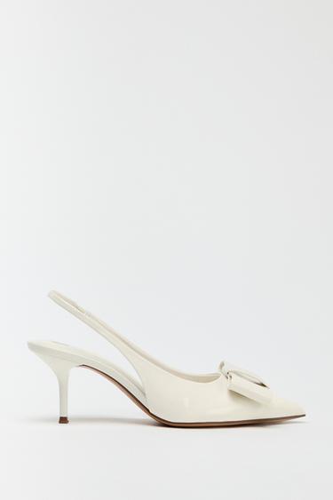 Zara PATENT FINISH BOW HEELS - White - Image 0