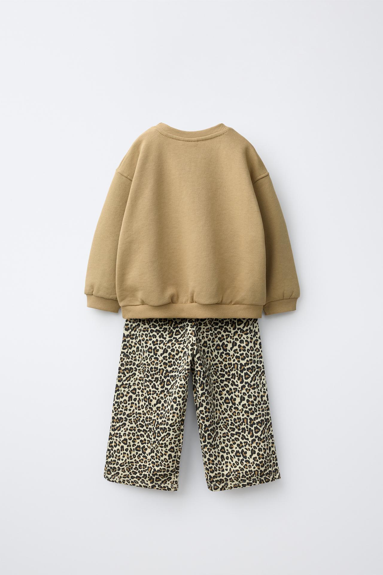 STRIPED WIDE LEG SWEATSHIRT AND PANTS JOGGING SET — Mid-ecru