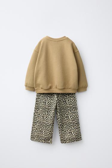 STRIPED WIDE LEG SWEATSHIRT AND PANTS JOGGING SET — Mid-ecru 2