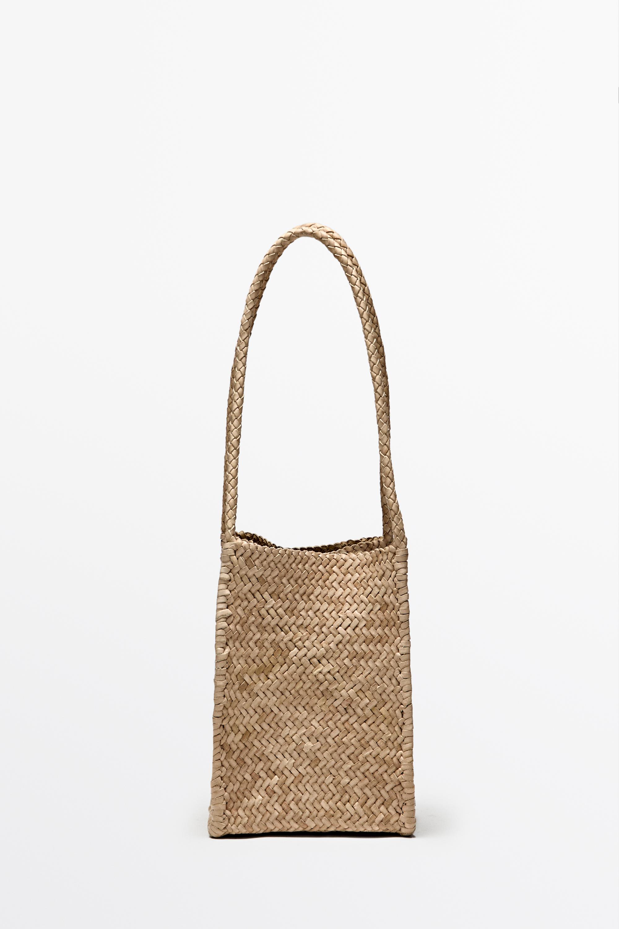 Nappa leather woven bucket bag — Ecru
