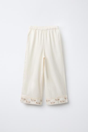 6-14 YEARS/ EMBROIDERED FLOWER PYJAMAS - Ecru by Zara - Image 3