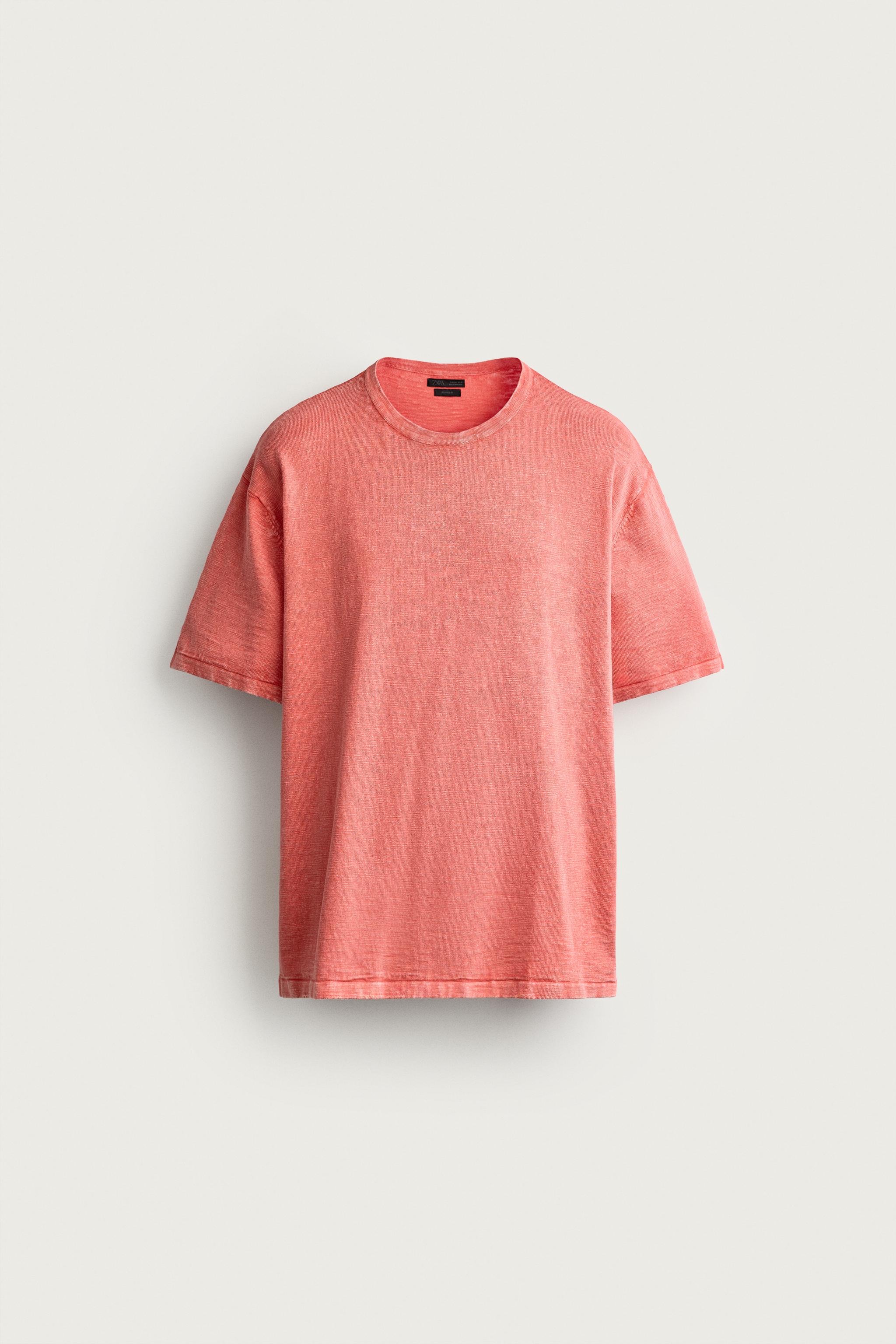IRREGULAR TEXTURE KNIT T-SHIRT — Coral