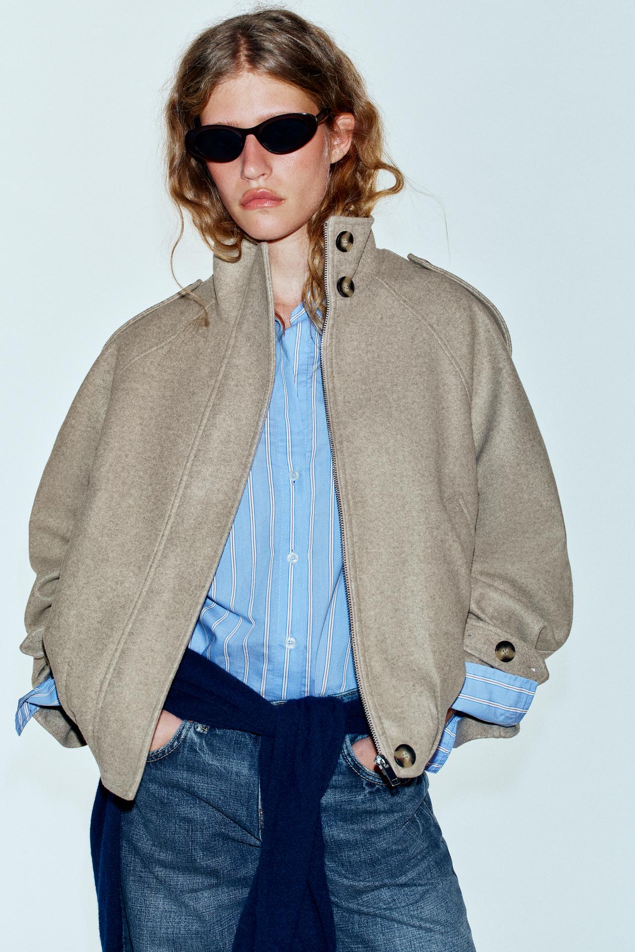 BOMBER JACKET WITH TABS — Light beige