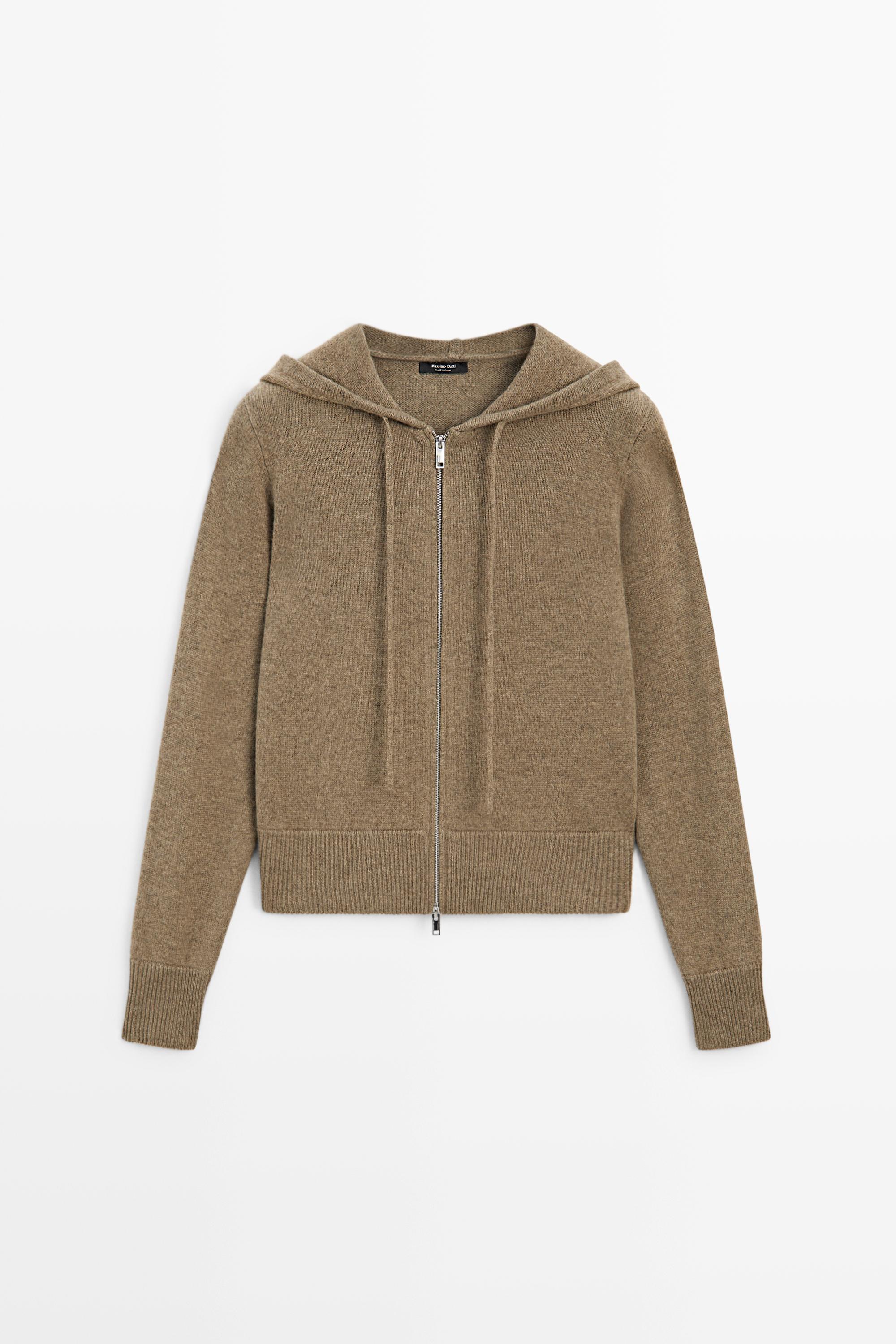Wool blend hooded knit cardigan