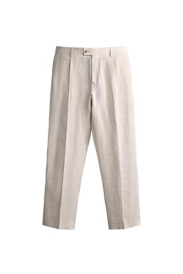 100% LINEN SUIT PLEATED TROUSERS - Sand by Zara