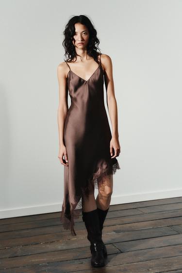 SATIN LACE DRESS - Chocolate by Zara