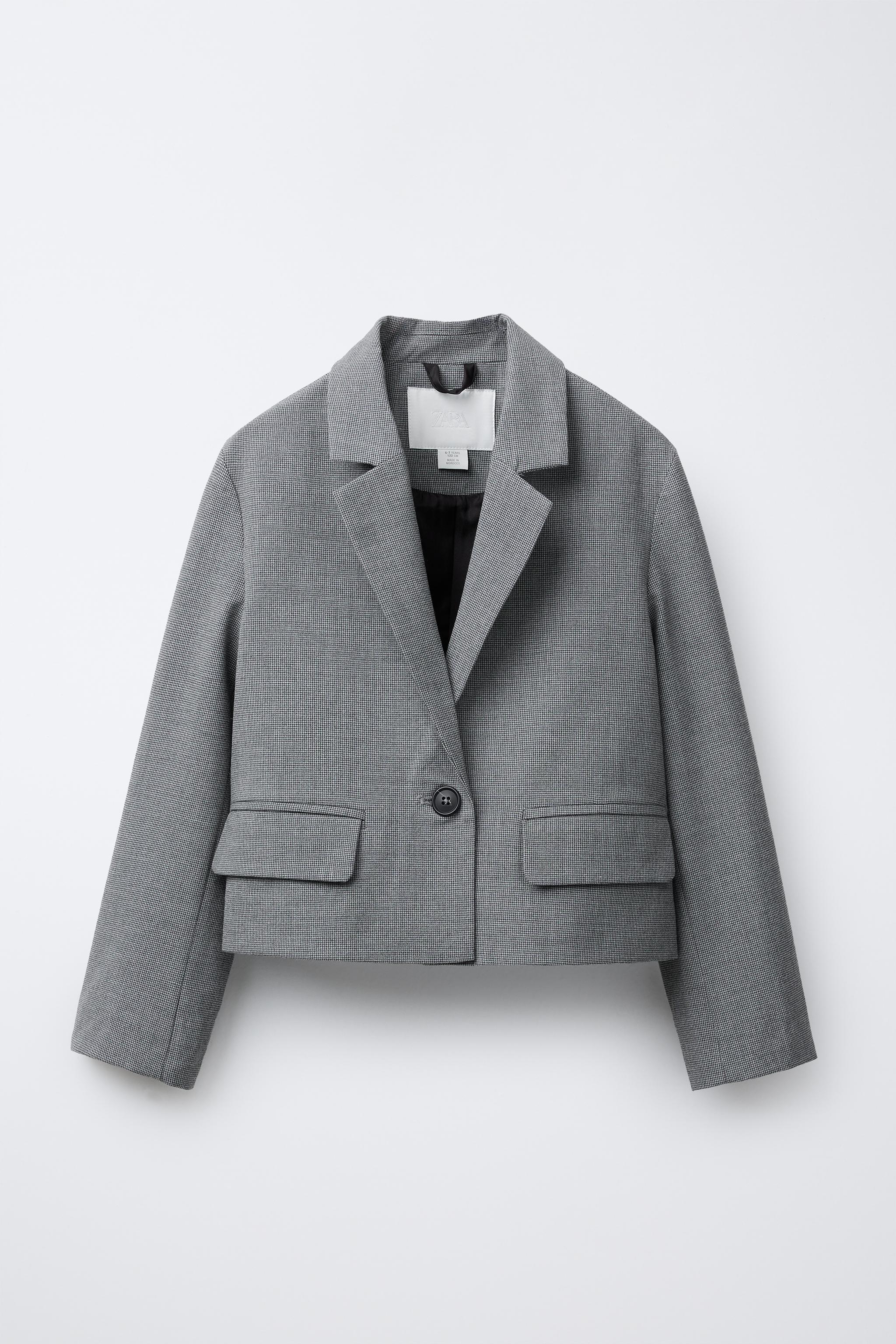 HERRINGBONE CROPPED BLAZER - Gray | ZARA United States