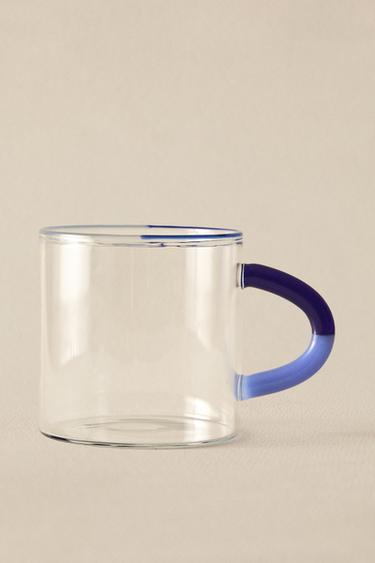 BOROSILICATE GLASS MUG WITH COLOURED HANDLE - Blue by Zara