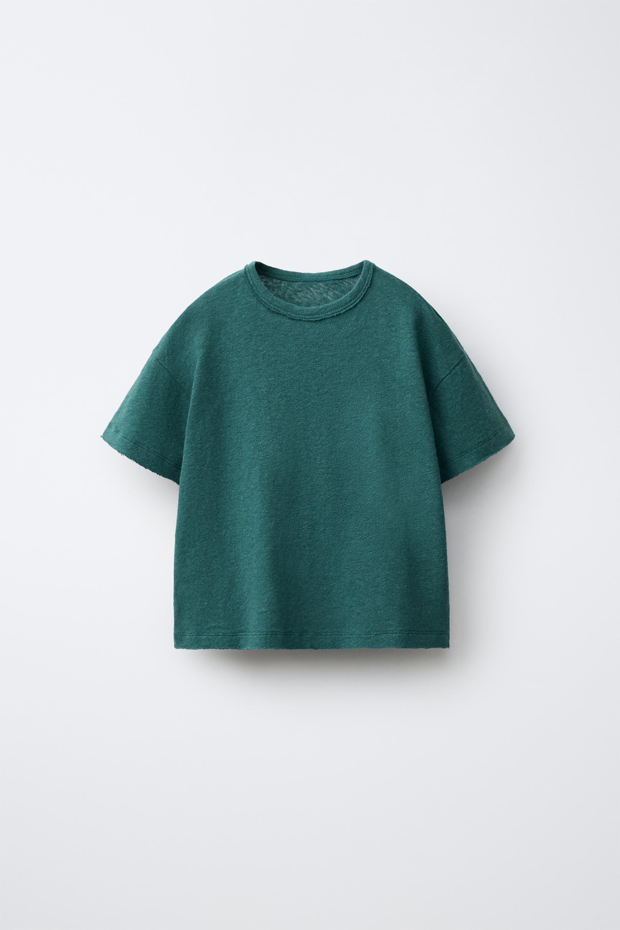 COTTON LINEN BLEND T-SHIRT — Duck blue
