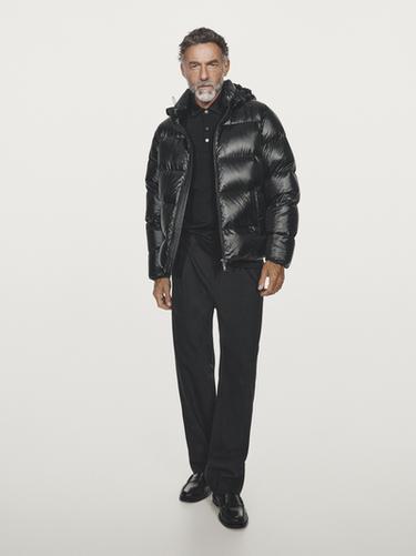 Zara Water-repellent satin puffer jacket - Black