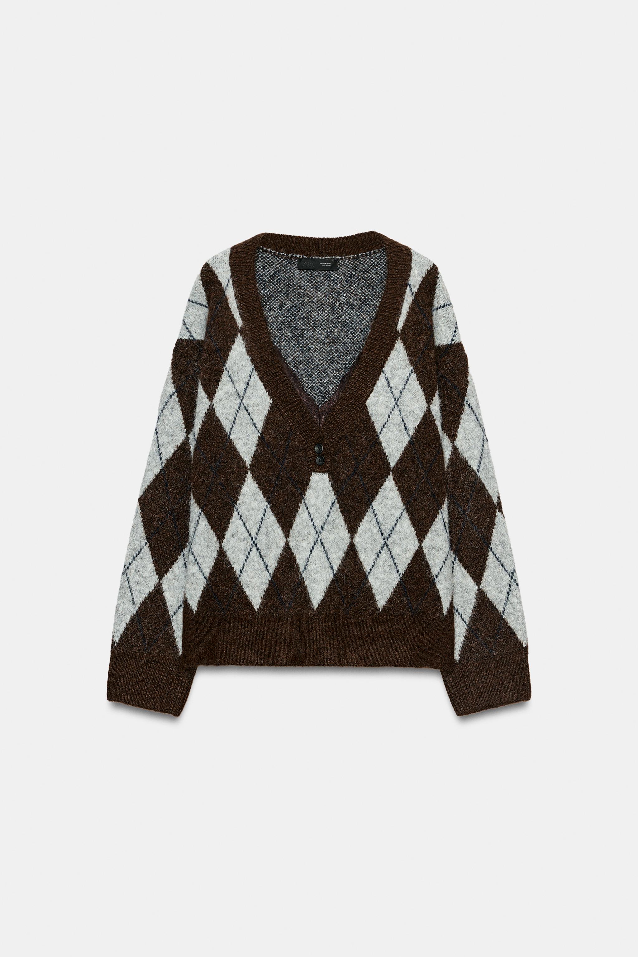 KNIT JUMPER WITH ARGYLE - Brown | ZARA South Africa