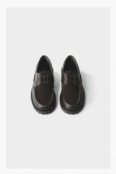 COMBINED LEATHER DECK SHOES - Brown by Zara