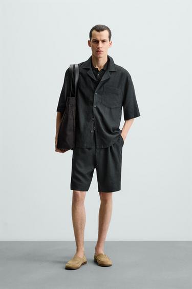 BERMUDA OVERSIZED LINO - VISCOSA - Negro de Zara - Imagen 0