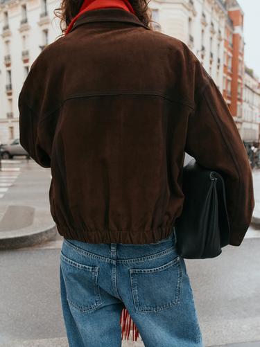 Zara Suede leather bomber jacket - Brown