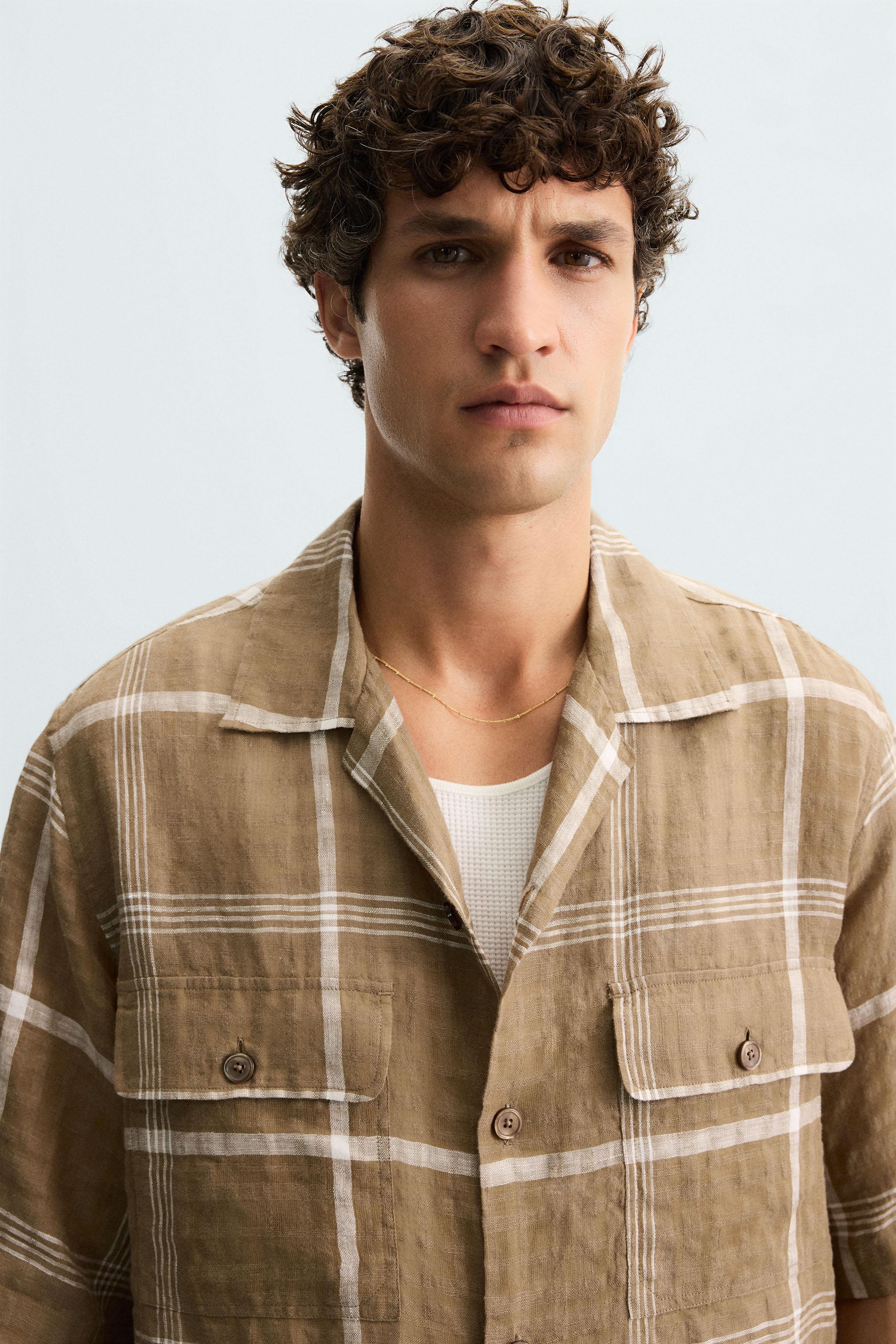 PLAID LINEN - COTTON SHIRT - Brown | ZARA Canada