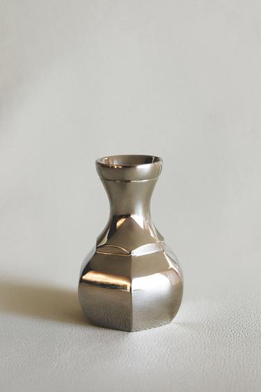 SMALL GEOMETRIC BRASS VASE - Silver by Zara