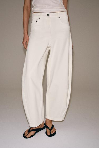 ZW COLLECTION MID-WAIST BALLOON JEANS - Oyster-white by Zara