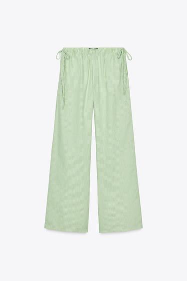STRIPED PALAZZO TROUSERS - Green/White by Zara