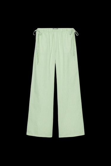 PANTALÓN PALAZZO RAYAS - Verde/Blanco de Zara - Imagen 0
