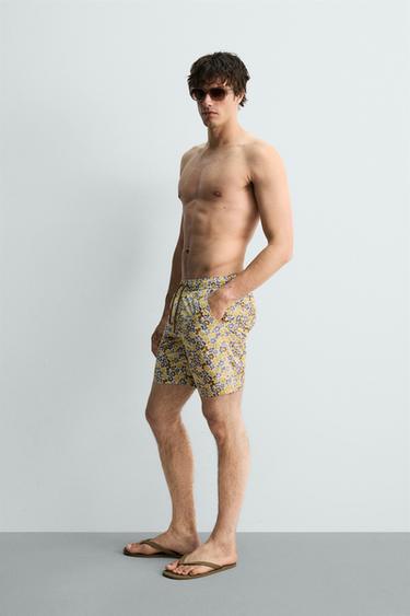 LONG FLORAL PRINT SWIMMING TRUNKS - Multicoloured by Zara - Image 4