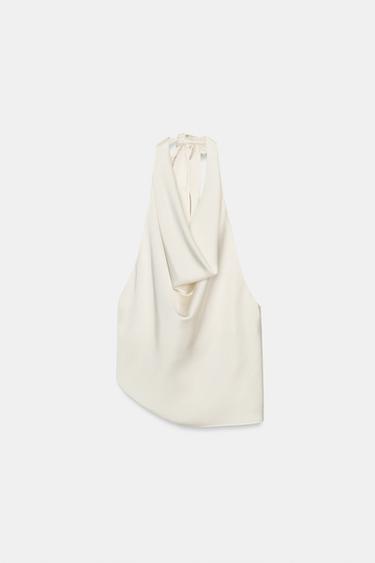 TOP SATINADO ASIMÉTRICO - Blanco roto de Zara - Imagen 0