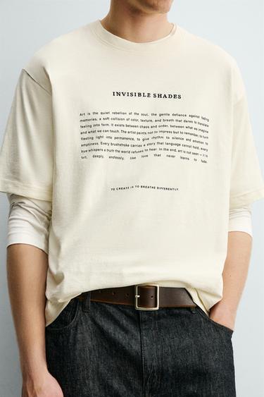 T-SHIRT À INSCRIPTION IMPRIMÉE - Blanc cassé de Zara - Image 5
