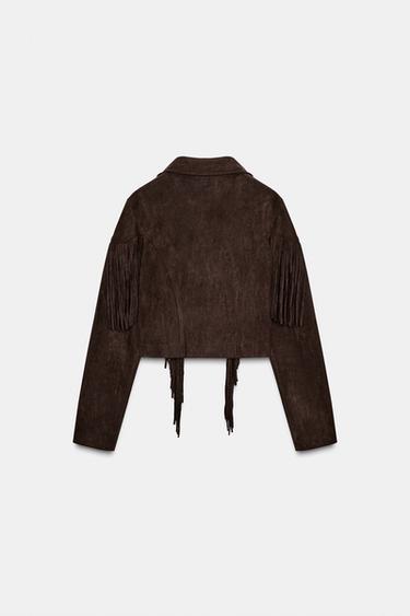 JACKE AUS WILDLEDERIMITAT MIT FRANSEN - Braun von Zara