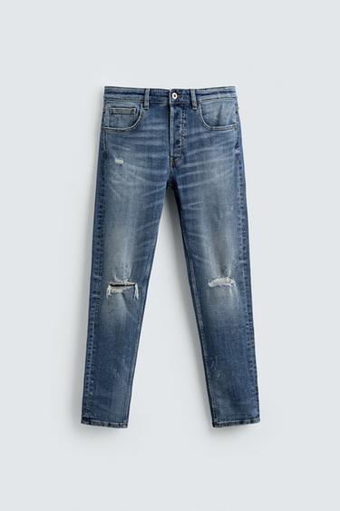 JEANS SKINNY FIT COM RASGÕES - Azul-médio da Zara