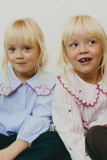 STRIPED SHIRT WITH HEARTS COLLAR - Blue by Zara