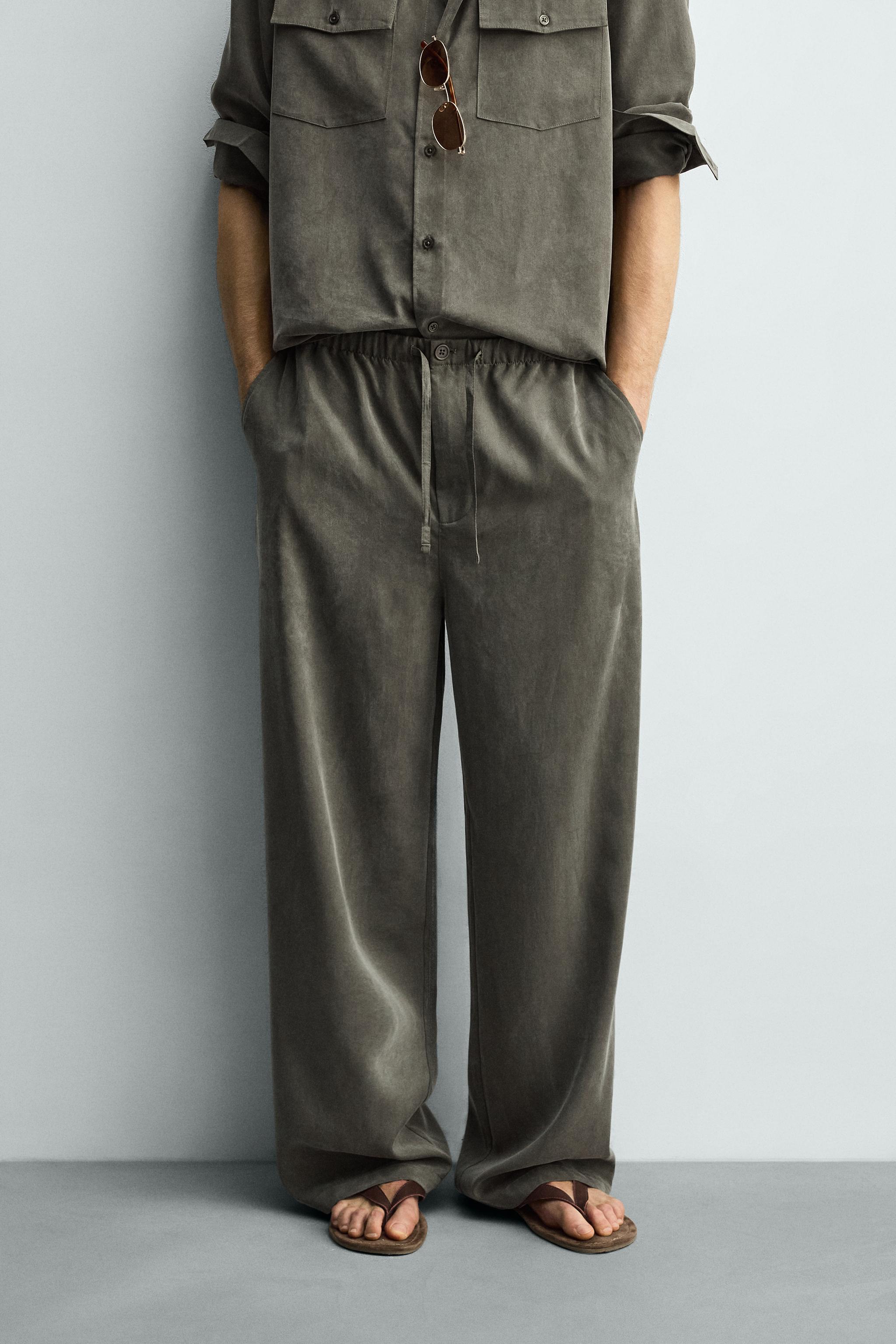 RELAXED FIT FLOWY PANTS — Dark khaki