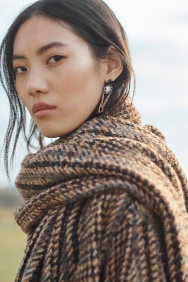 MANTEAU À CARREAUX AVEC ÉCHARPE ÉDITION LIMITÉE - Marron de Zara - Image 2