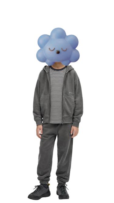 טי שירט פסים כבדה עם טקסט רקום - אפור / טבעי של Zara