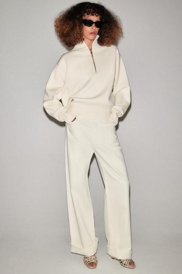 Zara HIGH NECK KNIT JUMPER - Ecru